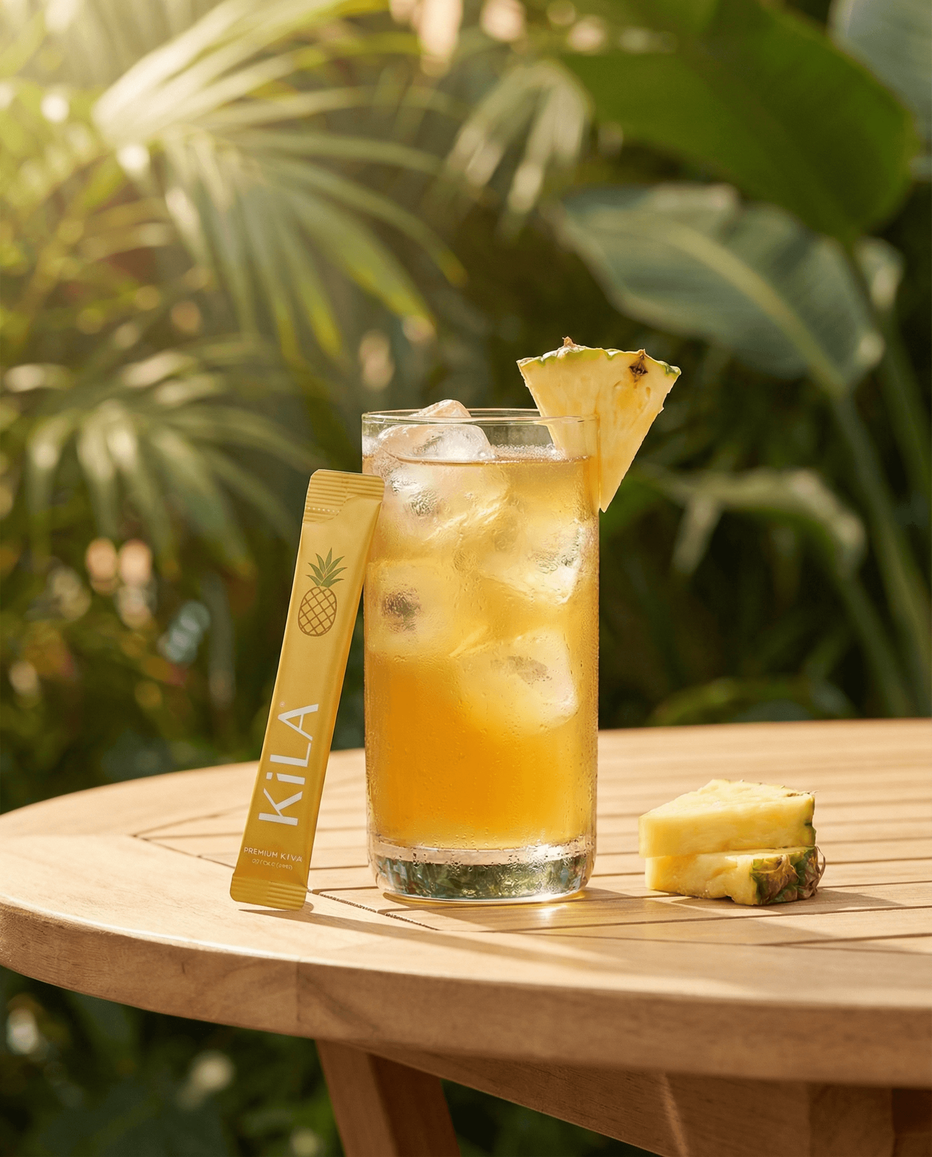 KILA Pineapple Social Tonic over ice with a pineapple wedge